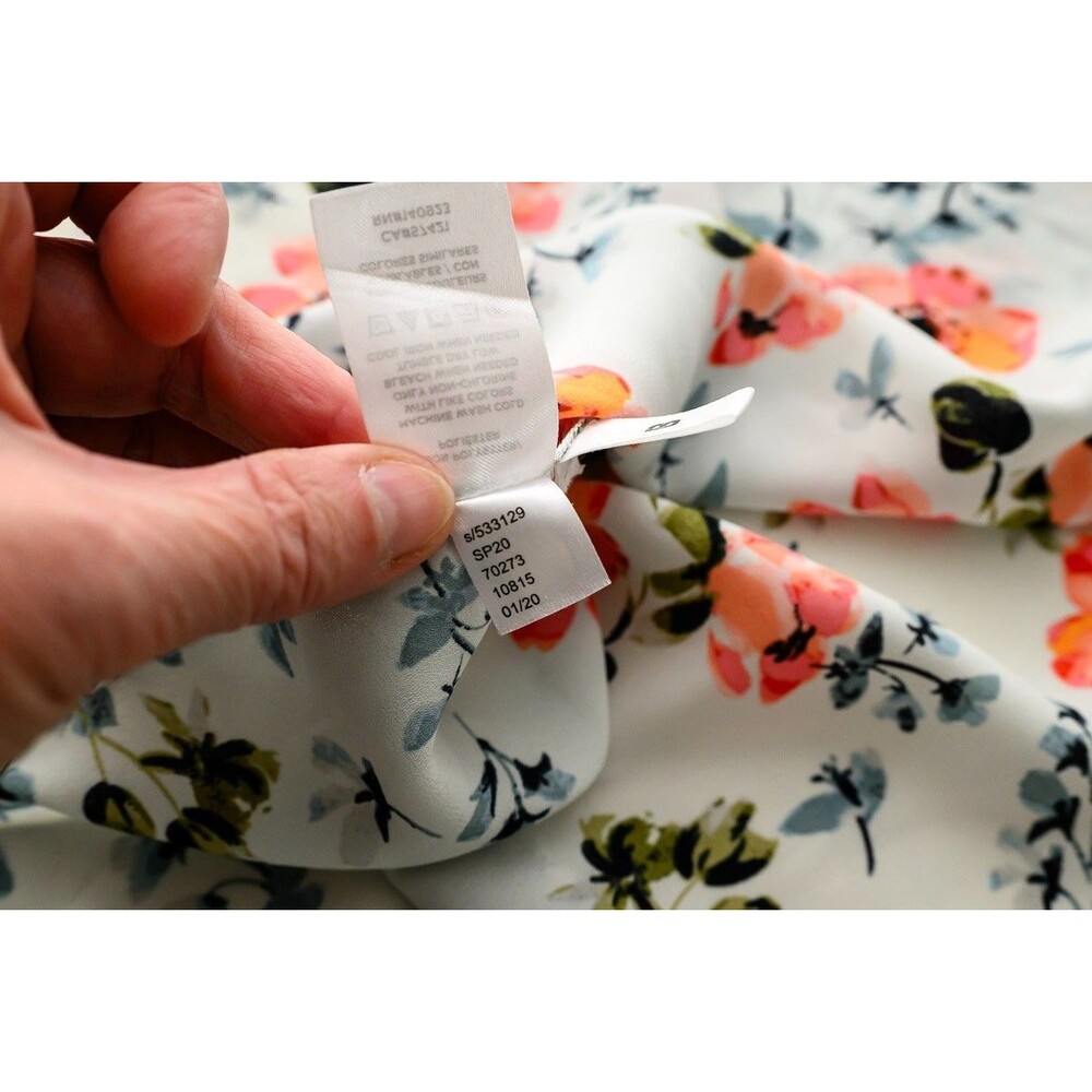 LOFT M white Floral Blouse Top office casual long sleeve - Picture 7 of 7